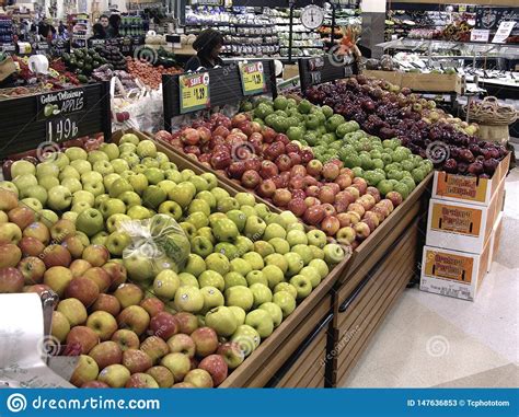 Variety Of Fruits For Sale At A Vegetable And Fruit Section At A Store