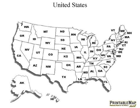 The united states of america (also known as the us national contract) has a large territory in the center of north america with an area of 8 million square kilometers (2,500 km from north to south, 4,500 km from east to west). Printable United States map with State Names | United ...