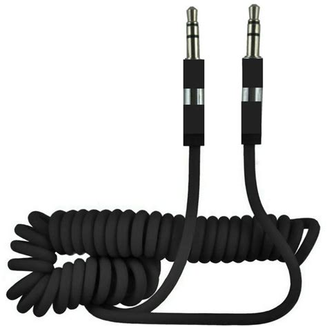 1m Black Coiled 35mm Aux Cable Mini Jack To Jack Male Audio Auxiliary