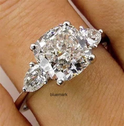 3 Stone Cushion Cut Engagement Ring Wedding Ring Etsy