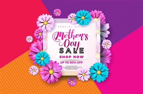 Mothers Day Sale Greeting Card Design With Flower And Typographic
