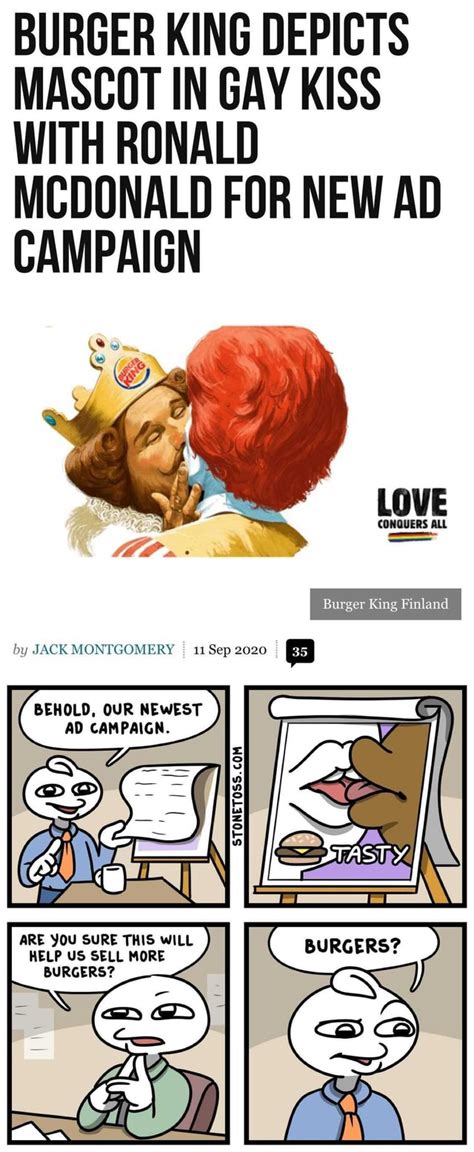 Burger King Depicts Mascot In Gay Kiss With Ronald Mcdonald For New Ad Campaign Love Conquer S