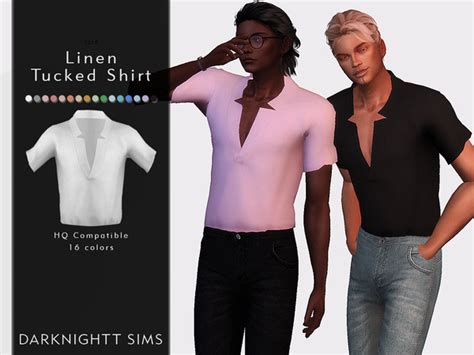 Linen Tucked Shirt By Darknightt At Tsr Sims 4 Updates
