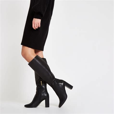 River Island Leather Square Toe Knee High Boots In Black Lyst