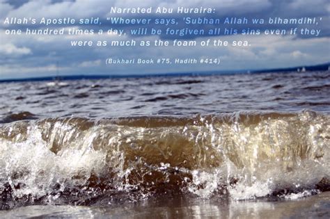 Whoever says subhanallah wa bihamdihi a hundred times during the day, his sins are wiped away, even if they are like the foam of the sea. Subhanallah wa bihamdihi | Islamic quotes, Ahadith, Islam
