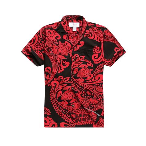 Honu Totem Red Cotton Shirt In Mens Hawaiian Shirts Shirts