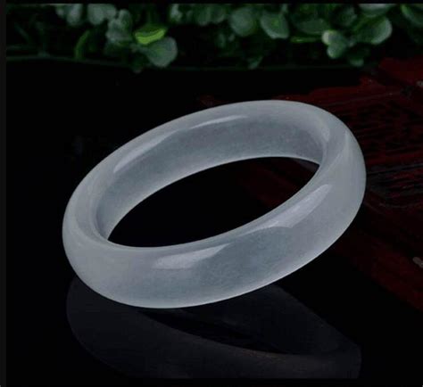 Drop Shipping Wide Strip Women Bangles Natural White Jade Ice Bright