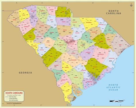 Buy South Carolina Zip Code Map With Counties Zip Code Map South