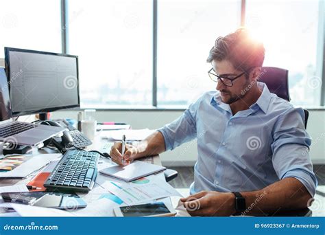 Businessman Working At His Desk In Office Stock Image Image Of