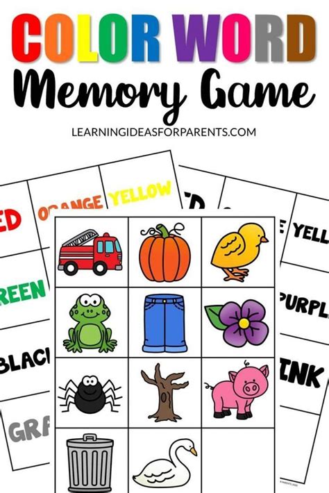 A Free Printable Color Word Memory Game For Kids It Includes Pictures