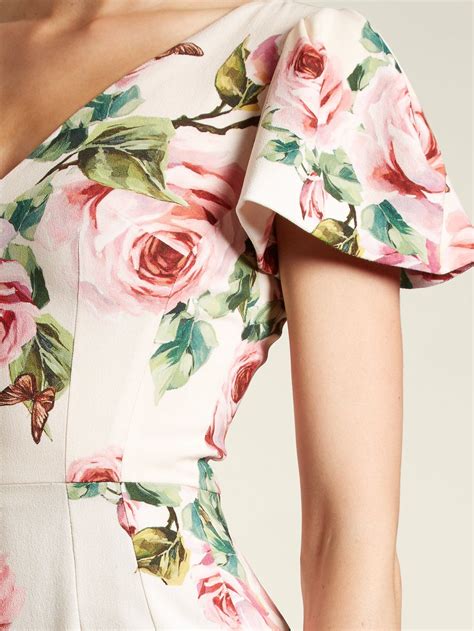 Rose Print V Neck Stretch Cady Dress Dolce Gabbana MATCHESFASHION