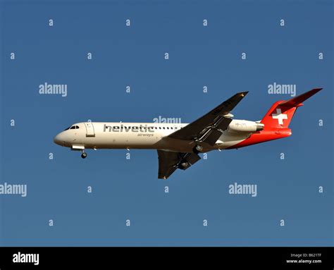 Helvetic Airways Fokker 100 Aircraft Approaching Birmingham