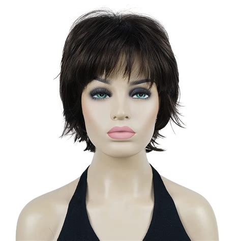 lydell short layered shaggy wavy full synthetic wigs chestnut brown clothing