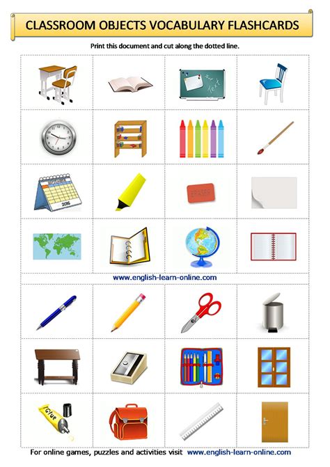 Classroom Objects Vocabulary In English With Games