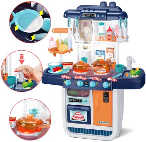 Exhausted mother with infant kid cooking while naughty. Kids Kitchen Play Set with Realistic Lights & Sounds ...