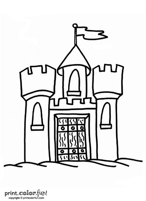 An uncoloured version of this picture. Castle with flag coloring page - Print. Color. Fun!