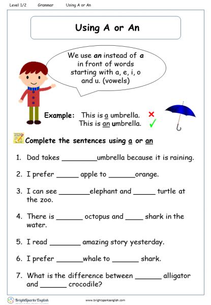 That's why we are providing class 2 english class test worksheets for practice purpose to obtain a great score in the final examination. Using A or An Worksheet - English Treasure Trove