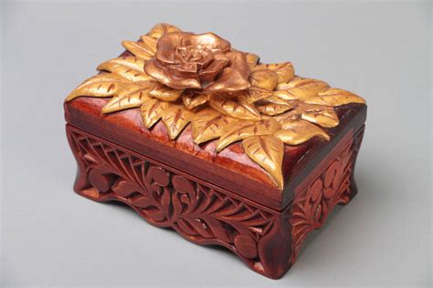 Handmade Varnished Carved Wooden Jewelry Box Designer Beautiful
