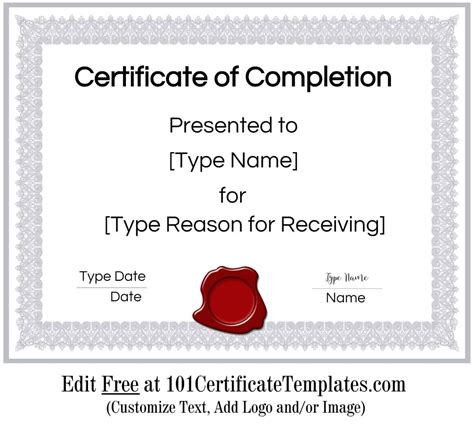 certificate  completion customize   print