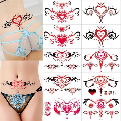 Pc Lot Tattoo Stickers Sexy Female Red Heart Pattern Fake Tattoo On Waist Body Art Waterproof