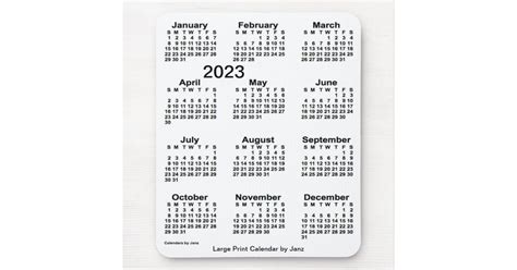 2023 White Large Print Calendar By Janz Mouse Pad Zazzle