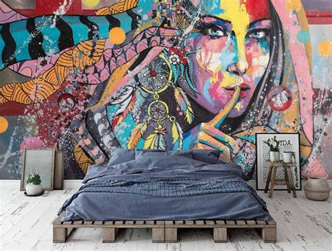 3d Abstract Colorful Graffiti Portrait Wallpaper Removable Etsy Graffiti Murals Graffiti