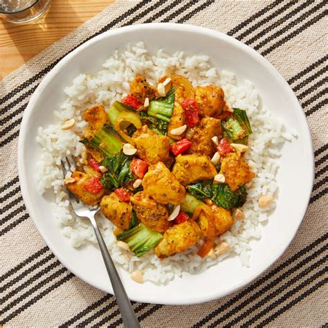 Recipe Stir Fried Curry Chicken And Vegetables Over Creamy Coconut Rice