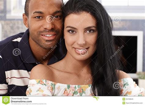 Portrait Of Beautiful Interracial Couple Smiling Stock