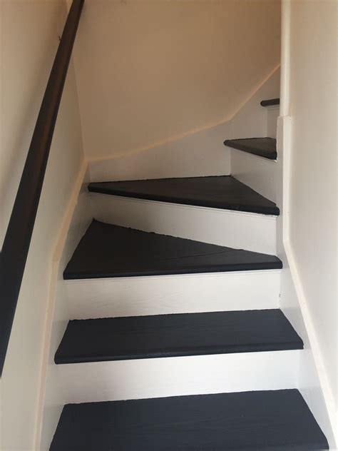 Back Stairs After Swiss Coffee On Walls Low Luster Black On Treads