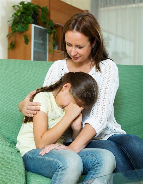 Woman Soothes Crying Daughter Stock Photo Image Of Allay Motherhood