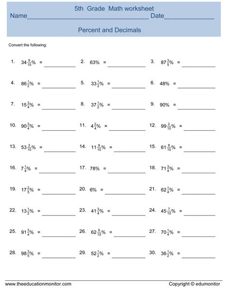 Let's find out what students are learning in 5th grade math class. Free Printable 5th Grade Math Percentages Worksheets ...