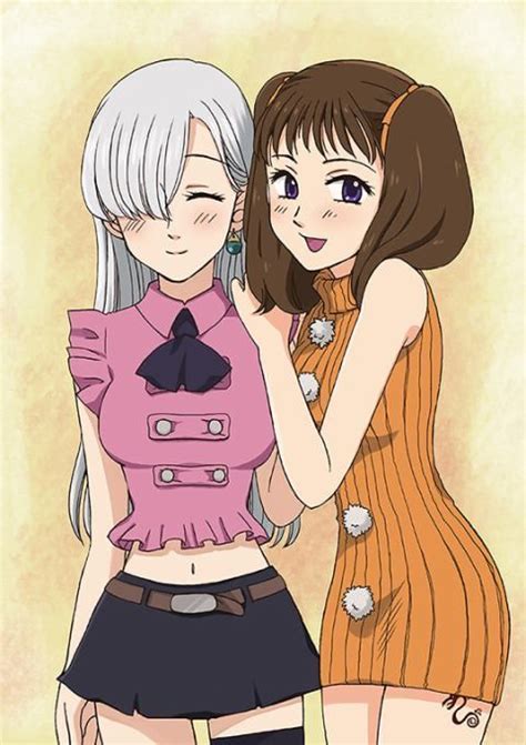 Two Anime Girls Standing Next To Each Other With Their Arms Around One
