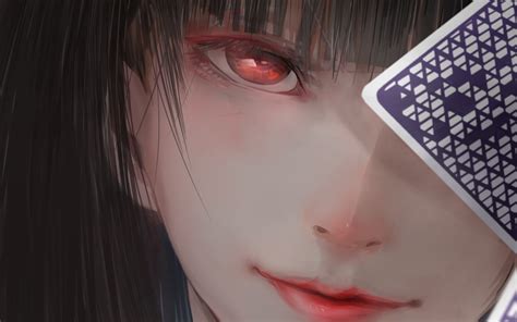 Download Close Up Card Black Hair Red Eyes Yumeko Jabami Anime