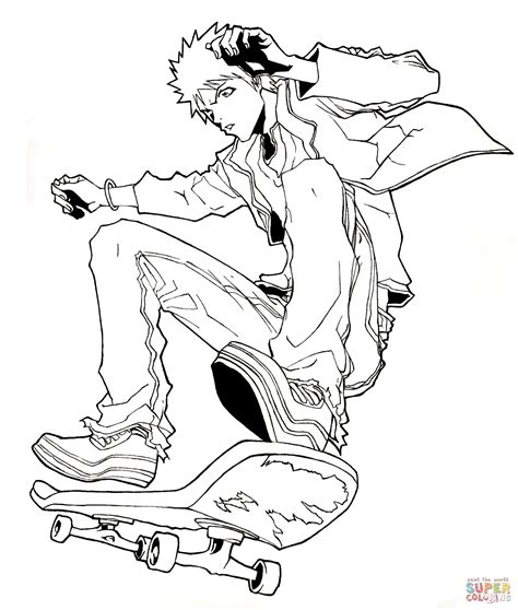 Download Ichi-Nii on skateboard from Manga Bleach coloring page ...