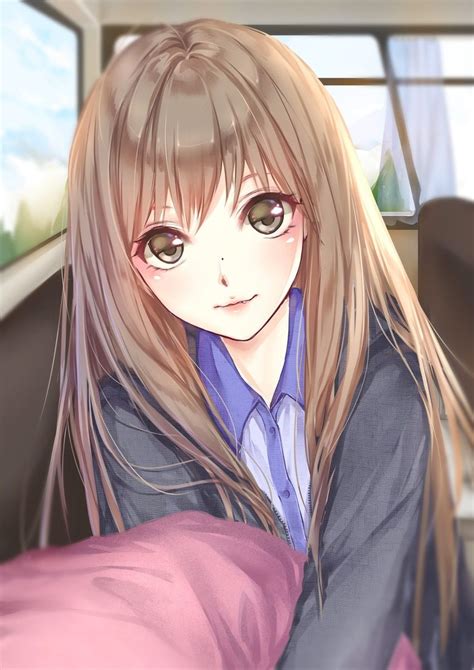 Brown Hair Anime Girl Happy Anime Wallpaper Hd