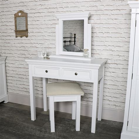 H 741mm x w 1003mm x d 465mm product information technical details. White Dressing Table, Mirror and Stool Set | Flora Furniture