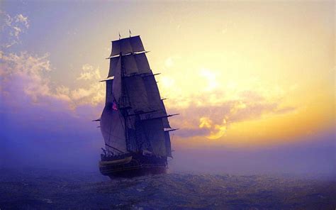 Sailing To The Horizon Horizon Ocean Sailing Sails Sunset Hd Wallpaper Peakpx