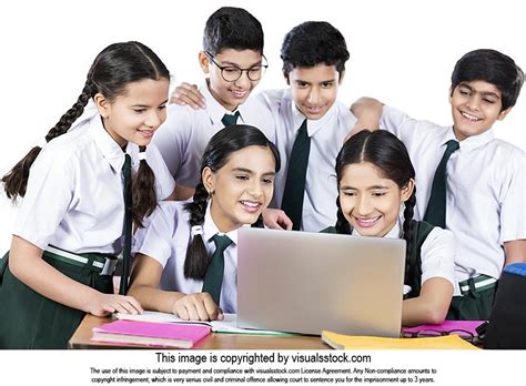 Indian High School Friends Students Using Laptop Studying E Learning
