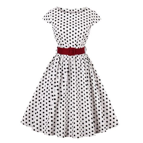 Retro 1950s 60s Dresses Vintage Swing Polka Dots Dress With Waist Belt