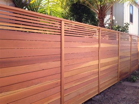 Custom Horizontal Fence With Picket Accent Top Stained Natural