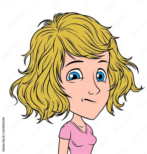 Cartoon Blonde Girl Character With Blue Eyes Isolated On White