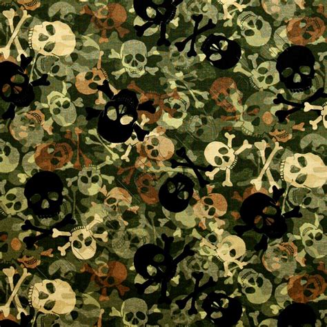 Timeless Treasures Camouflage Camo Skulls Army Green Fabric Emerald