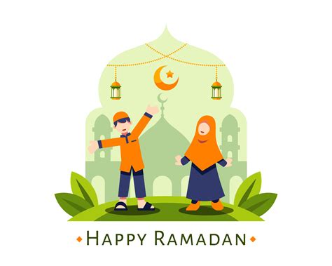 Happy Ramadan Background With Cute Muslim Kids 1217486 Vector Art At