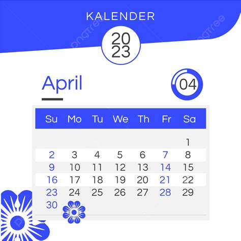2023 April Calendar Floral Blue 2023 Calendar Flowers Png And Vector