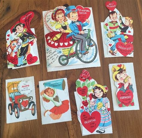 Lot Of 7 Vintage Retro 1950s Valentines Day Cards Envelopes Sweet