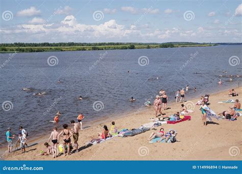 Dubna Russia Sandy Beach On Bank Of Volga River Editorial Stock Image