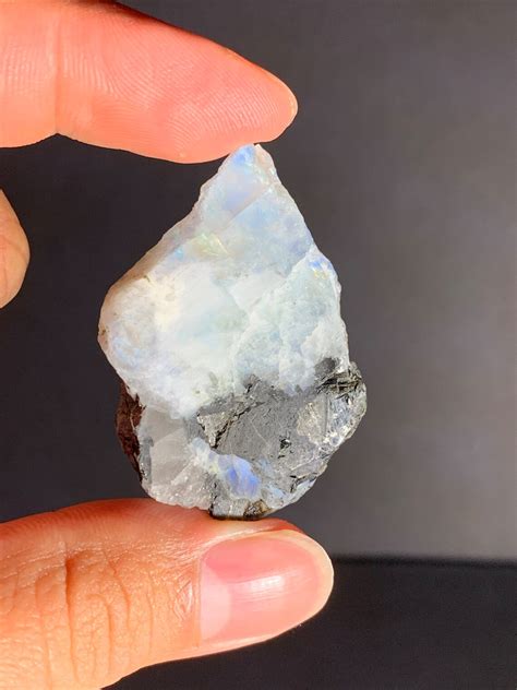 Natural Raw Rainbow Moonstone With Black Tourmaline Etsy