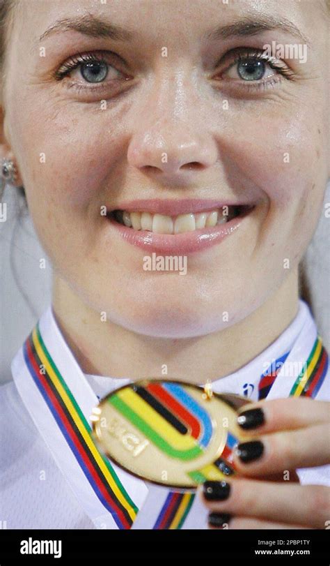 British Cyclist Victoria Pendelton Poses With Her Gold Medal After