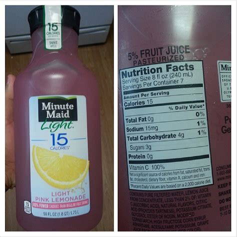 Choose from the sizes below to see the full nutrition facts, ingredients and allergen information. Shannon's Lightening the Load: Minute Maid Light Pink Lemonade