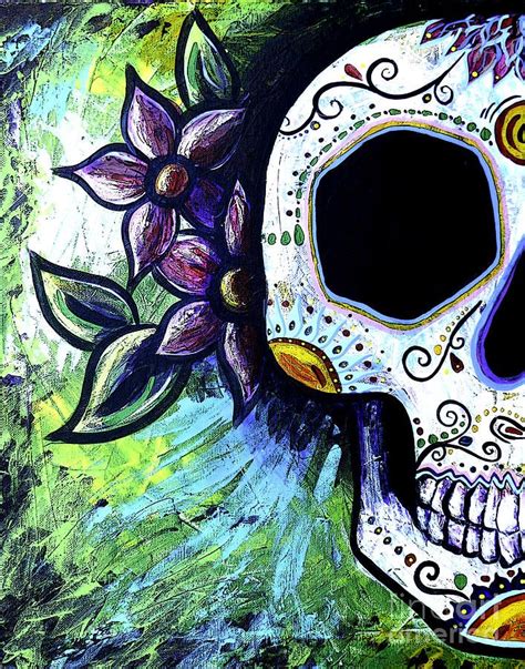 Green Flower Skull Painting Green Flower Skull Fine Art Print Skull